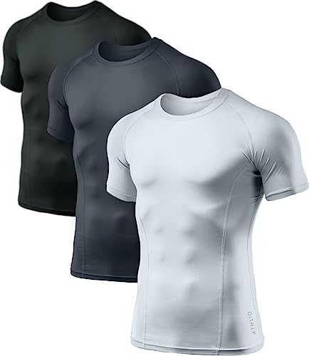 ATHLIO 1 oder 3 Pack Herren Cool Dry Kurzarm Kompressionsshirts Sport Baselayer T-Shirts Tops Athletic Workout Shirt von ATHLIO