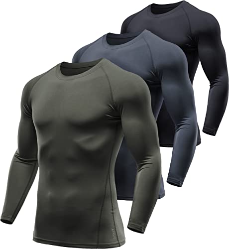 ATHLIO 1 oder 3 Pack Herren Thermo-Kompressionsshirts Winter Gear Sport Base Layer Top Athletic Running T-Shirt, Active 3er-Pack (lyd03) – Schwarz/Anthrazit/Olivgrün, X-Large von ATHLIO