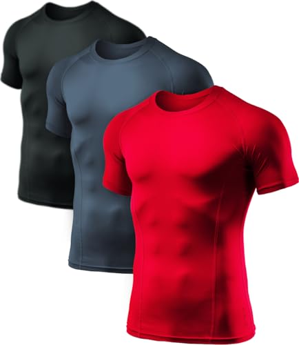 ATHLIO 1 oder 3er Pack Herren Cool Dry Kurzarm Kompressionsshirts Sport Baselayer T-Shirts Tops Athletic Workout Shirt von ATHLIO