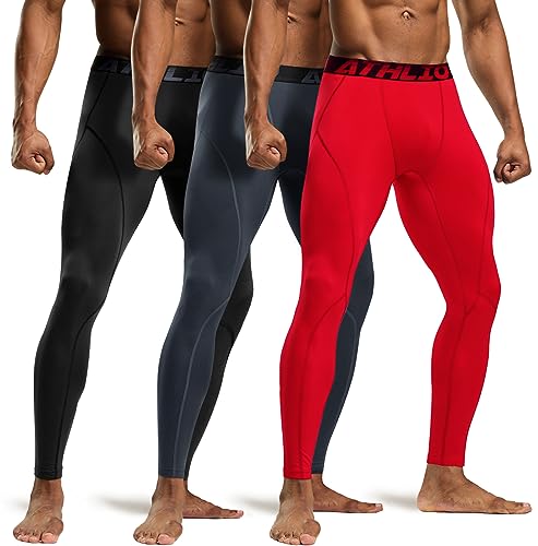 ATHLIO 1 oder 3er Pack Herren Thermo-Kompressionshose, Athletic Running Tights & Sport Leggings, Wintergear Base Layer Pants, Damen Jungen Mädchen, 3er-Pack (lyp44) – Schwarz/Anthrazit/Rot., Small von ATHLIO