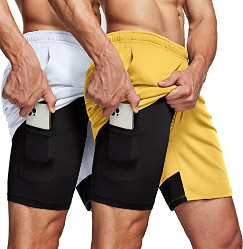 ATHLIO 2 Pack Herren 2 in 1 Laufshorts Schnelltrocknende Mesh Athletic Shorts Gym Training Workout Innenshorts mit Tasche von ATHLIO