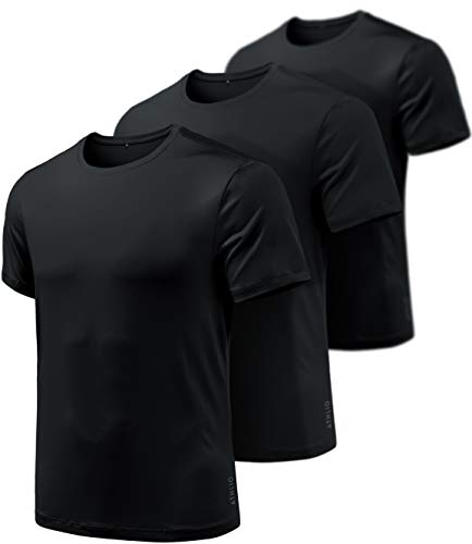ATHLIO 2 oder 3 Pack Herren Workout Laufshirts Sonnenschutz Quick Dry Athletic Shirts Kurzarm Gym T-Shirts, 3er-Pack Hyper Dri Schwarz/Schwarz/Schwarz, Groß von ATHLIO