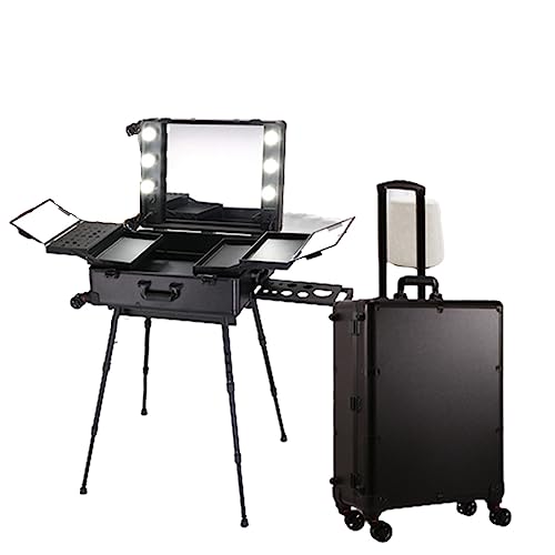 ATHUAH Lampenwagen-Make-up-Koffer, professioneller rollender Kosmetik-Organizer, Make-up-Werkzeugkasten mit großer Kapazität und Ständer, LED-Lampenperlen (schwarz) von ATHUAH