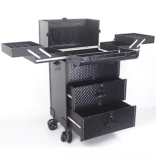 ATHUAH Professioneller Trolley-Make-up-Koffer, rollender Kosmetik-Organizer-Trolley, Beauty-Gepäck-Tattoo-Werkzeugkoffer, Zugstangen mit Zwei Schubladen, geschichtet mit großem Fassungsvermögen von ATHUAH