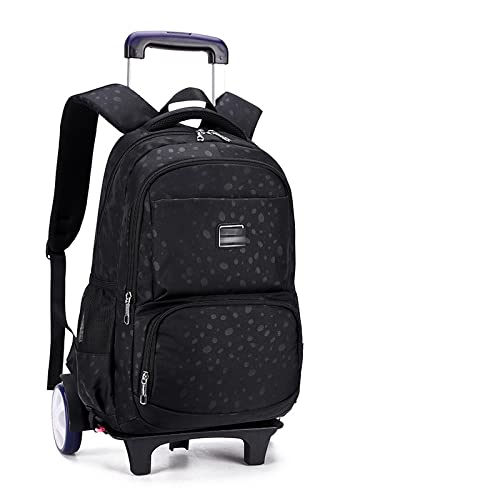 ATHUAH Rollrucksack für Kinder, Trolley-Schultasche mit großem Fassungsvermögen, Rucksack mit doppeltem Verwendungszweck, Schwarz, großes Rad, Abnehmbarer Rucksack mit Rädern für Kinder von ATHUAH