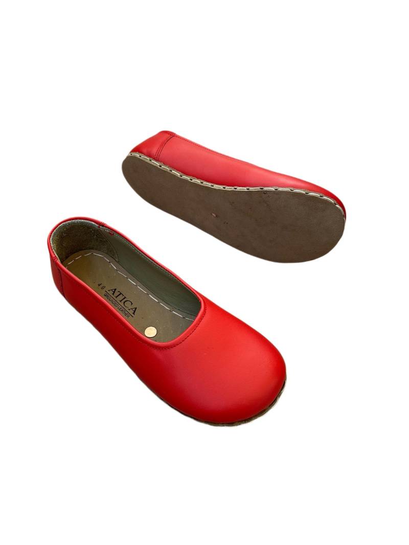 Handgefertigte Leder-Erdungssandale Rote Barfußschuhe Mit Kupferborte von ATICAgroundingshoes