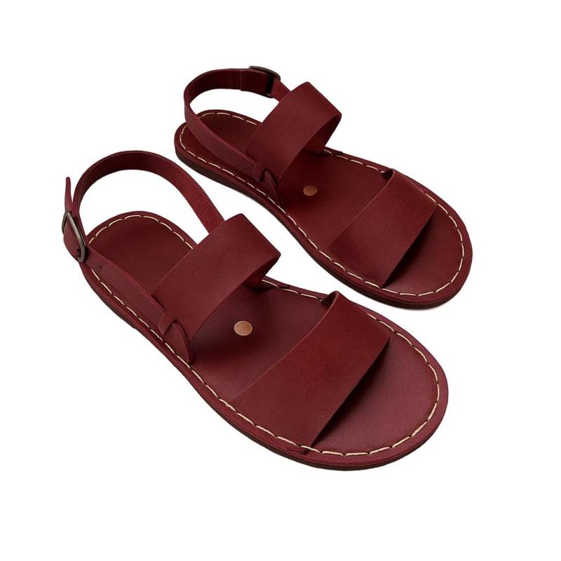 Handgefertigte Weinrote Ledersandalen Kupfernieten, Barfuß Design Für Frauen von ATICAgroundingshoes