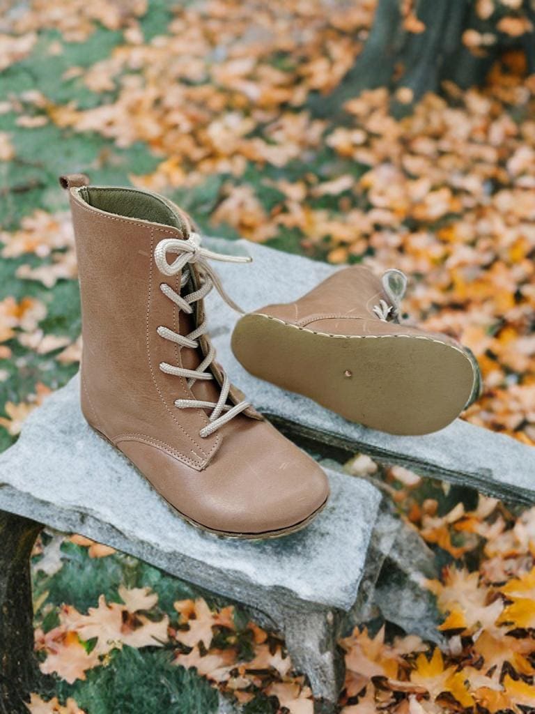 Neu Handgefertigte Leder Barfußstiefel Zero Drop Erdungsschuhe Für Männer - Milky Brown von ATICAgroundingshoes