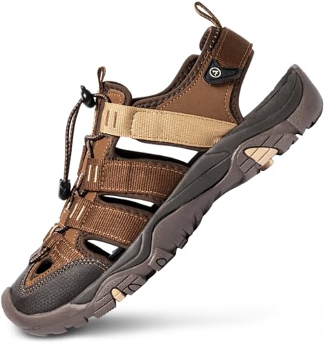 ATIKA Herren Outdoor-Wandersandalen, geschlossene Zehen, athletische, leichte Trail-Walking, Sommer Sportsandalen, Wasserschuhe, M147 1pack - Carpenter Brown, 45 EU von ATIKA