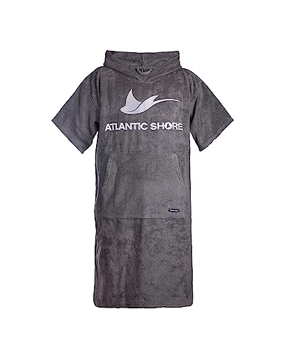 ATLANTIC SHORE | Surf Poncho | Badeponcho mit Kapuze aus 100% Baumwolle | Unisex | Basic für Erwachsene in Grey | Middle (140-174 cm) von ATLANTIC SHORE