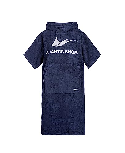 ATLANTIC SHORE | Surf Poncho | Badeponcho mit Kapuze aus 100% Baumwolle | Unisex | Basic für Erwachsene in Navy Blue | Middle (140-174 cm) von ATLANTIC SHORE