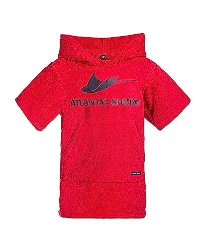 ATLANTIC SHORE | Surf Poncho | Badeponcho mit Kapuze aus 100% Baumwolle | Unisex | Basic für Kids & Babys in Red | Short (110-140 cm) von ATLANTIC SHORE