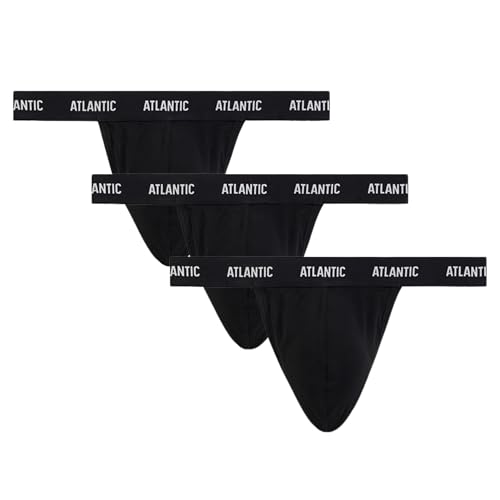 ATLANTIC UNDERWEAR Herren-String 3er-Pack – Low-Rise Schnitt, Elastischer Bund, Baumwolle-Elasthan, Unsichtbar unter Kleidung Schwarz M von ATLANTIC UNDERWEAR