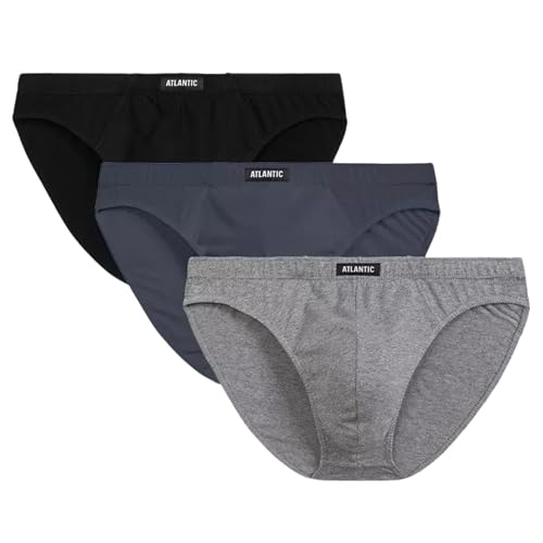 Atlantic Unterhosen Herren Slips aus Weiche-Baumwolle | 3er Pack-Schwarz / Grau Melange / Graphit-XL von ATLANTIC UNDERWEAR