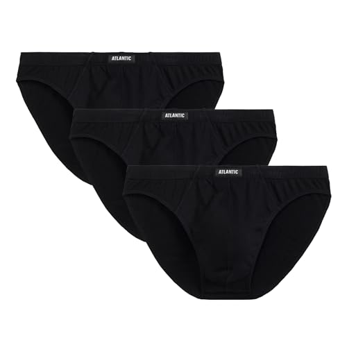 Atlantic Unterhosen Herren Slips aus Weiche-Baumwolle | 3er Pack-Schwarz mit Schwarzem Bund-M von ATLANTIC UNDERWEAR