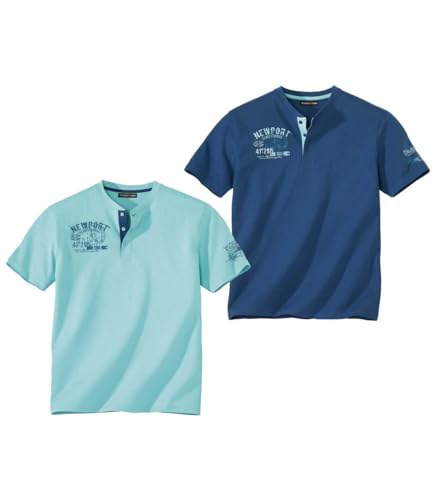 ATLAS FOR MEN 2er Pack Herren T-Shirt mit beknöpftem V-Ausschnitt aus Baumwolle – Sommer Tshirt für Männer mit exklusivem Druck - In großen Größen erhältlich von ATLAS FOR MEN