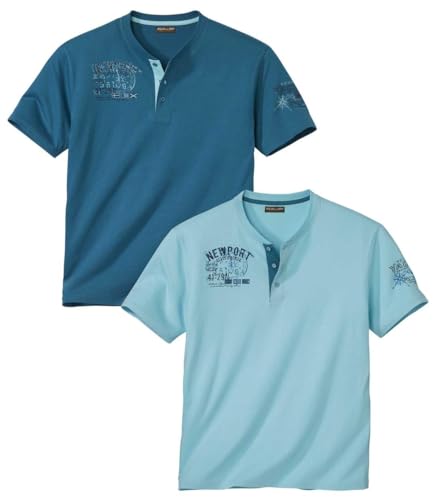 ATLAS FOR MEN 2er Pack Herren T-Shirt mit beknöpftem V-Ausschnitt aus Baumwolle – Sommer Tshirt für Männer mit exklusivem Druck - In großen Größen erhältlich von ATLAS FOR MEN