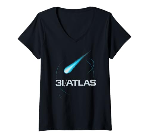 Damen 3I/Atlas Interstellar Astronomer Komet UFO Alien Sonde T-Shirt mit V-Ausschnitt Damen 3I/Atlas Interstellar Astronomer Komet UFO Alien Sonde T-Shirt mit V-Ausschnitt von ATLAS Galactic Orbit 3I Apparel