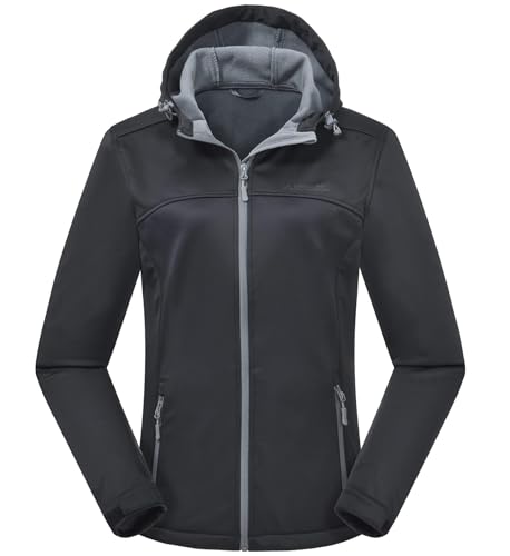 ATLASLAVA Damen Softshelljacke Leichte mit Fleece-Futter Kapuze Windjacke Laufen Wandern BLACK L von ATLASLAVA