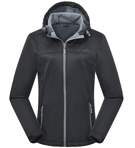 ATLASLAVA Damen Softshelljacke Leichte mit Fleece-Futter Kapuze Windjacke Laufen Wandern BLACK S von ATLASLAVA