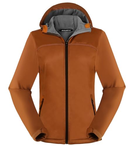 ATLASLAVA Damen Softshelljacke Leichte mit Fleece-Futter Kapuze Windjacke Laufen Wandern BROWN L von ATLASLAVA