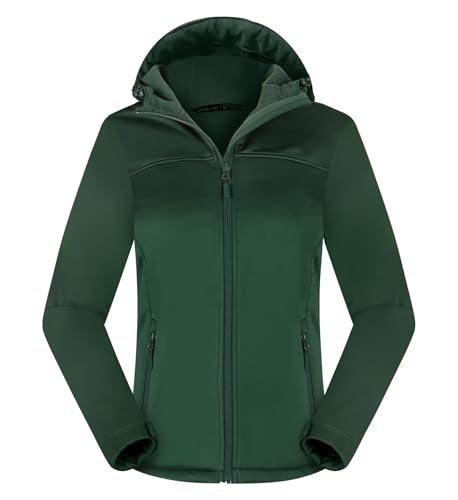 ATLASLAVA Damen Softshelljacke Wasserdichte Atmungsaktive Leichte Fleece Kapuze Übergangsjacke Laufen wanderjacke DUNKELGRÜN-2XL von ATLASLAVA