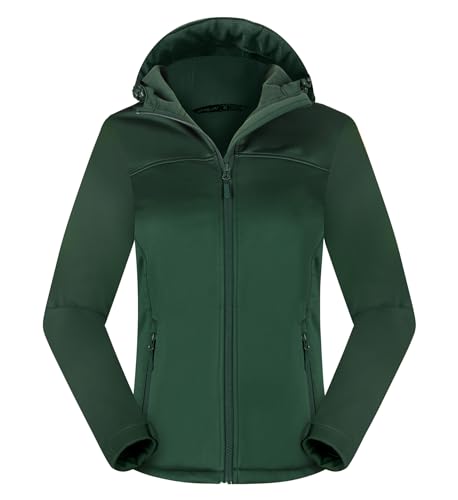 ATLASLAVA Damen Softshelljacke Wasserdichte Atmungsaktive Leichte Fleece Kapuze Übergangsjacke Laufen wanderjacke DUNKELGRÜN-L von ATLASLAVA