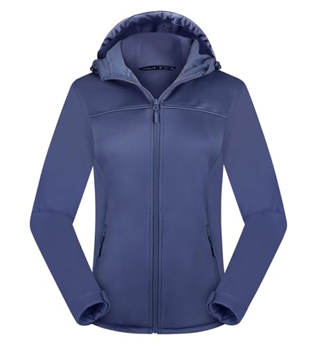 ATLASLAVA Damen Softshelljacke Wasserdichte Atmungsaktive Leichte Fleece Kapuze Übergangsjacke Laufen wanderjacke GRAU BLAU-2XL von ATLASLAVA