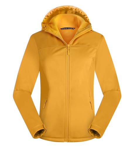 ATLASLAVA Damen Softshelljacke Wasserdichte Atmungsaktive Leichte Fleece Kapuze Übergangsjacke Laufen wanderjacke KURKUMA-2XL von ATLASLAVA