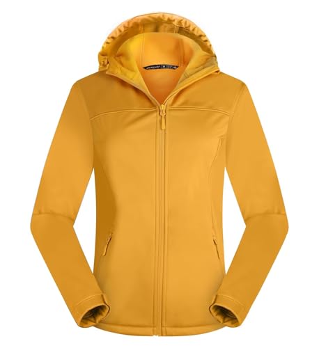 ATLASLAVA Damen Softshelljacke Wasserdichte Atmungsaktive Leichte Fleece Kapuze Übergangsjacke Laufen wanderjacke KURKUMA-L von ATLASLAVA