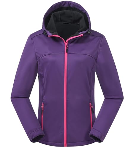 ATLASLAVA Damen Softshelljacke Leichte mit Fleece-Futter Kapuze Windjacke Laufen Wandern PURPLE L von ATLASLAVA