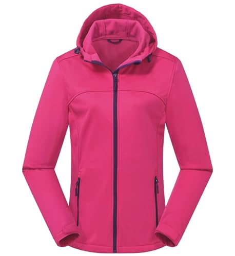 ATLASLAVA Damen Softshelljacke Leichte mit Fleece-Futter Kapuze Windjacke Laufen Wandern ROSA L von ATLASLAVA