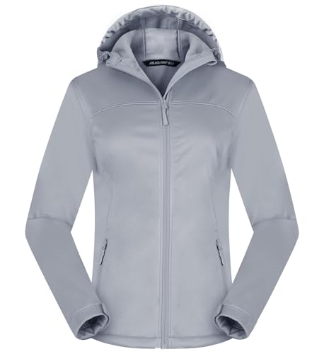 ATLASLAVA Damen Softshelljacke Leichte mit Fleece-Futter Kapuze Windjacke Laufen Wandern SILVER L von ATLASLAVA