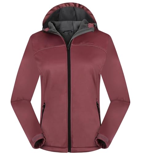 ATLASLAVA Damen Softshelljacke Leichte mit Fleece-Futter Kapuze Windjacke Laufen Wandern WINE RED S von ATLASLAVA