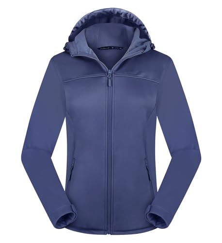 ATLASLAVA Damen Softshelljacke Wasserdichte Atmungsaktive Leichte Fleece Kapuze Übergangsjacke Laufen wanderjacke GRAU BLAU-M von ATLASLAVA