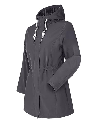 ATLASLAVA Damen Winterjacke Lang Mantel Warm Fleece gefüttert Kapuze Outdoor softshelljacke DARK GRAY-2XL von ATLASLAVA