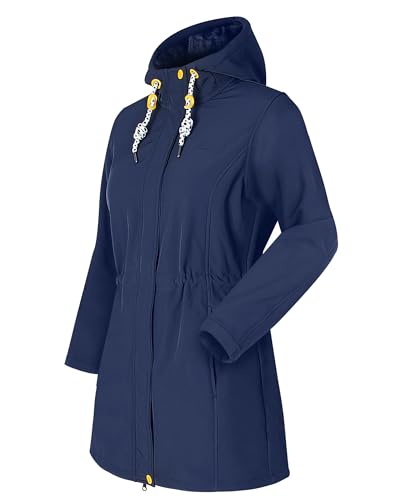 ATLASLAVA Damen Winterjacke Lang Mantel Warm Fleece gefüttert Kapuze Outdoor softshelljacke NAVY BLUE-M von ATLASLAVA