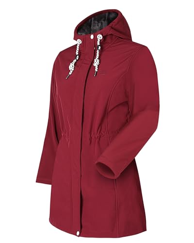 ATLASLAVA Damen Winterjacke Lang Mantel Warm Fleece gefüttert Kapuze Outdoor softshelljacke RED-3XL von ATLASLAVA