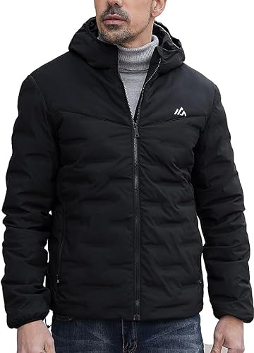 ATLASLAVA Herren Daunenjacke Warme MäNner Winterjacke WintermäNtel Lightweight Outdoor Puffer Jacke Kapuze Schwarz S von ATLASLAVA