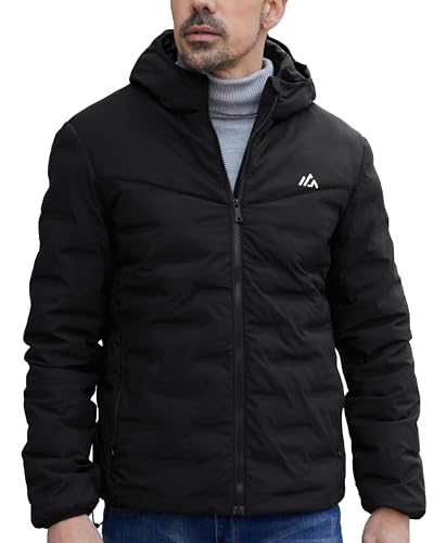 ATLASLAVA Herren Daunenjacke Warme MäNner Winterjacke WintermäNtel Lightweight Outdoor Puffer Jacke Kapuze Schwarz L von ATLASLAVA