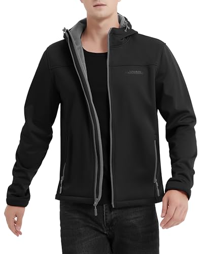 ATLASLAVA Softshelljacke Herren übergangsjacke mit Kapuze Atmungsaktiv Arbeitsjacke Wanderjacke Winddicht für Men Black 2XL von ATLASLAVA