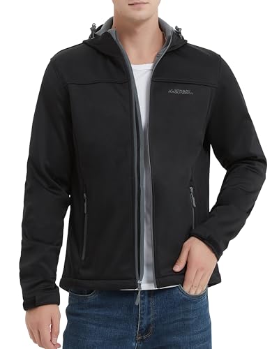 ATLASLAVA Softshelljacke Herren Leichte übergangsjacke GefüTterte Wanderjacke mit Kapuze Wasserdicht Winddicht Outdoor Schwarz L von ATLASLAVA