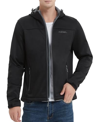 ATLASLAVA Softshelljacke für Herren übergangsjacke Warme Fleece Gefüttert Outdoorjacke Wanderjacke Winddicht mit Kapuze für Wandern Schwarz M von ATLASLAVA