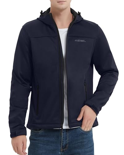 ATLASLAVA Softshelljacke Herren Leichte übergangsjacke GefüTterte Wanderjacke mit Kapuze Wasserdicht Winddicht Outdoor Navy blau 2XL von ATLASLAVA