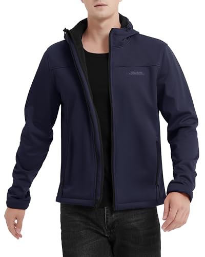 ATLASLAVA Softshelljacke Herren Leichte übergangsjacke GefüTterte Wanderjacke mit Kapuze Wasserdicht Winddicht Outdoor Navy blau L von ATLASLAVA