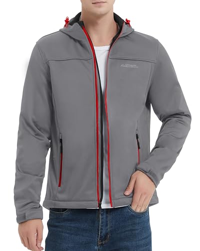 ATLASLAVA Softshelljacke Herren Leichte übergangsjacke GefüTterte Wanderjacke mit Kapuze Wasserdicht Winddicht Outdoor grau 2XL von ATLASLAVA