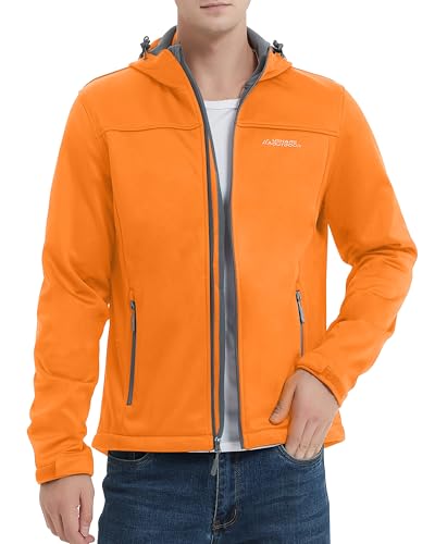 ATLASLAVA Softshelljacke Herren Leichte übergangsjacke GefüTterte Wanderjacke mit Kapuze Wasserdicht Winddicht Outdoor Orange 2XL von ATLASLAVA