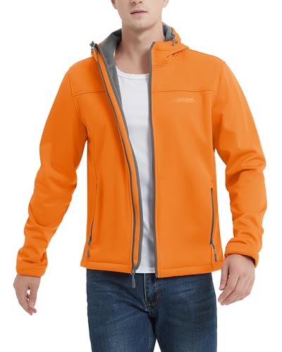 ATLASLAVA Softshelljacke Herren Leichte übergangsjacke GefüTterte Wanderjacke mit Kapuze Wasserdicht Winddicht Outdoor Orange M von ATLASLAVA