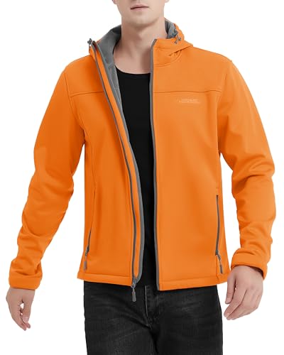 ATLASLAVA Softshelljacke Herren Leichte übergangsjacke GefüTterte Wanderjacke mit Kapuze Wasserdicht Winddicht Outdoor Orange XL von ATLASLAVA