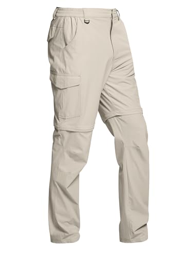 ATLASLAVA Herren Zip Off Wanderhose Abnehmbar Outdoorhose Atmungsaktiv Leichte Trekkinghose Schnelltrocknend Hose mit 6 Taschen Beigebraun 40 von ATLASLAVA